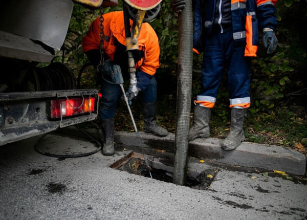 Plumbers working on a drain